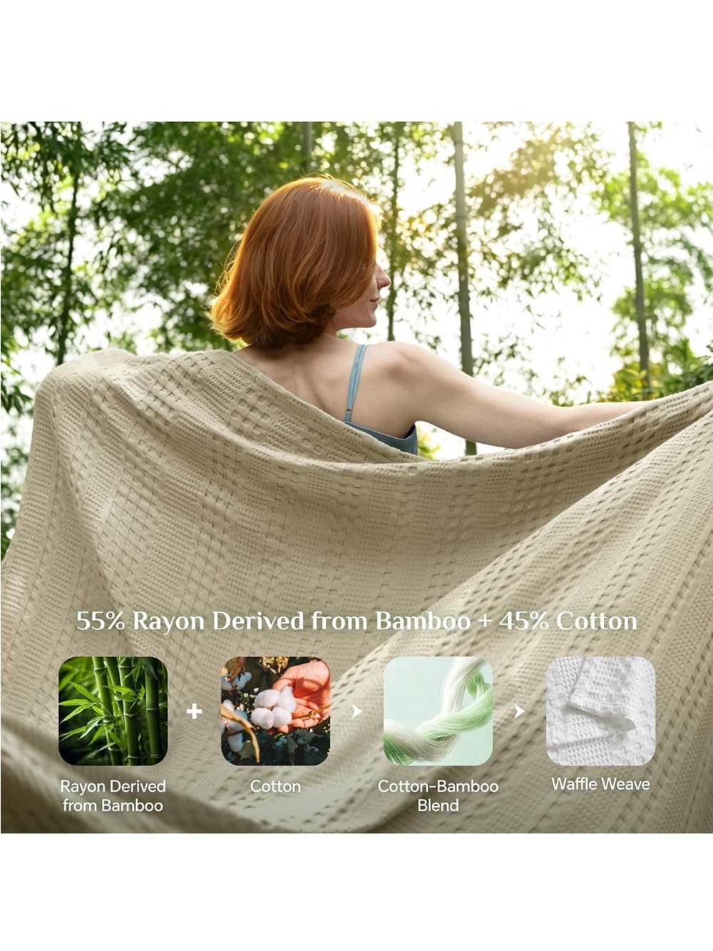 NEW BEDELITE Linen Color Cooling Waffle Summer Blanket. Cotton/Bamboo Blend KING - Picture 3 of 7